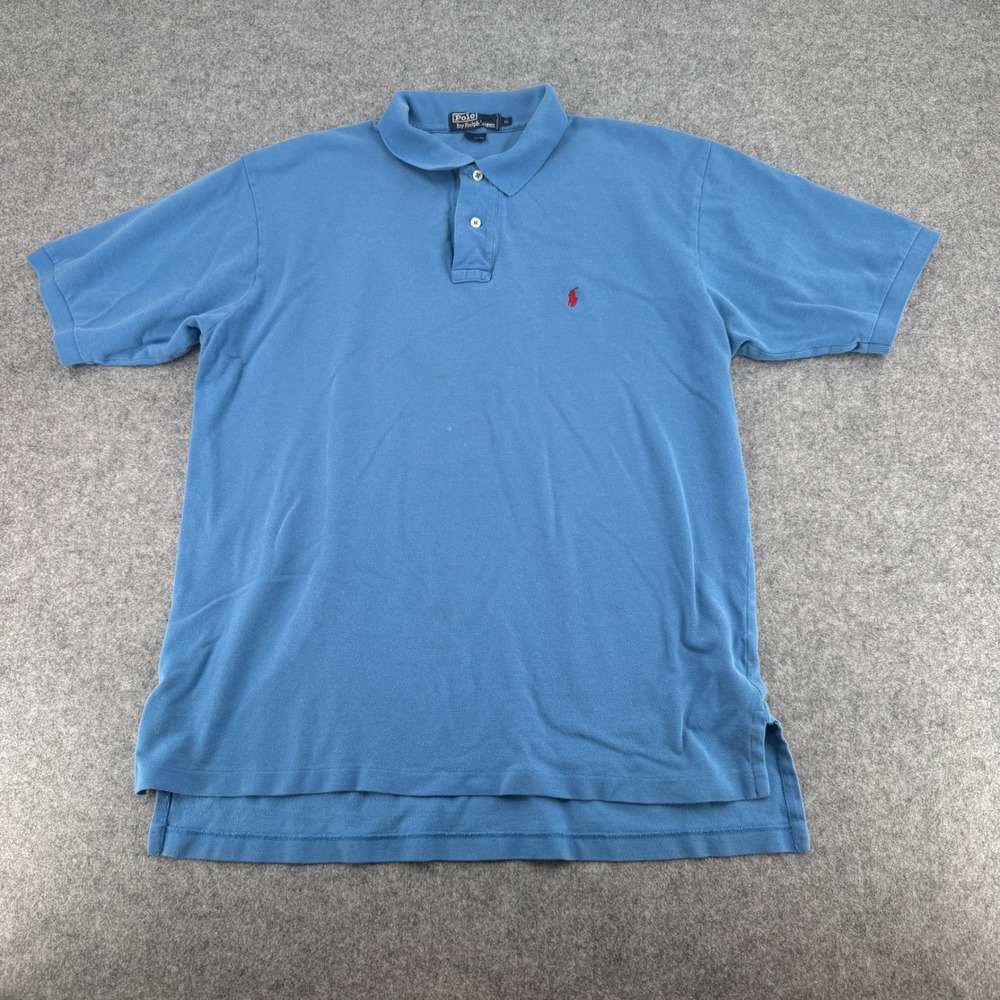 Polo Ralph Lauren Polo Shirt Mens XL Blue Red Pony Logo Pique Knit Short Sleeve